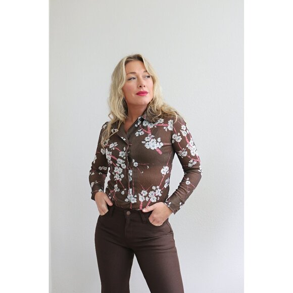 Deadstock Vintage New With Tags 1970's Floral Collared Bodysuit Women's XXS XS - Picture 4 of 9